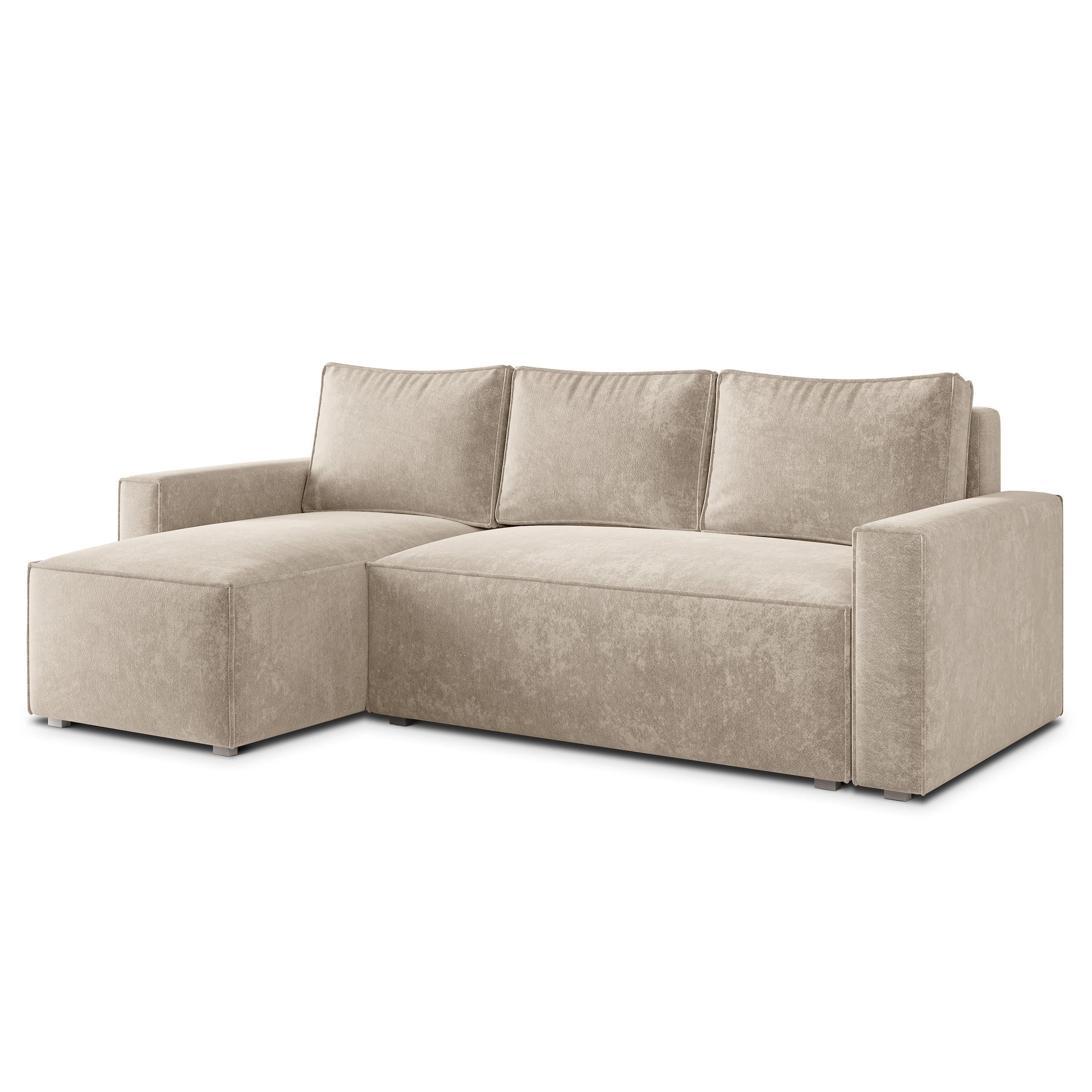 ECKSOFA POTARO LM Creme Chenille mit Schlaffunktion - Creme, Holzwerkstoff/Textil (232/140cm) - MASSENO
