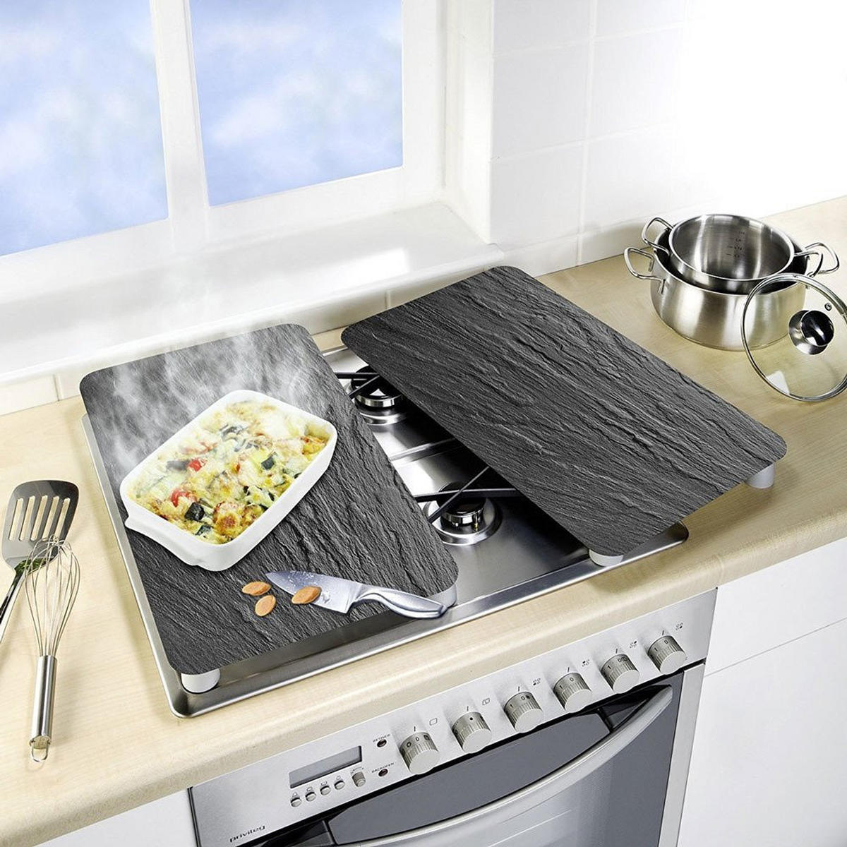 GLASSCHUTZPLATTEN für Herd - 2 Stück Slate Xl 52/40/0,5 cm - Anthrazit, Glas (40/0.5/52cm) - Wenko