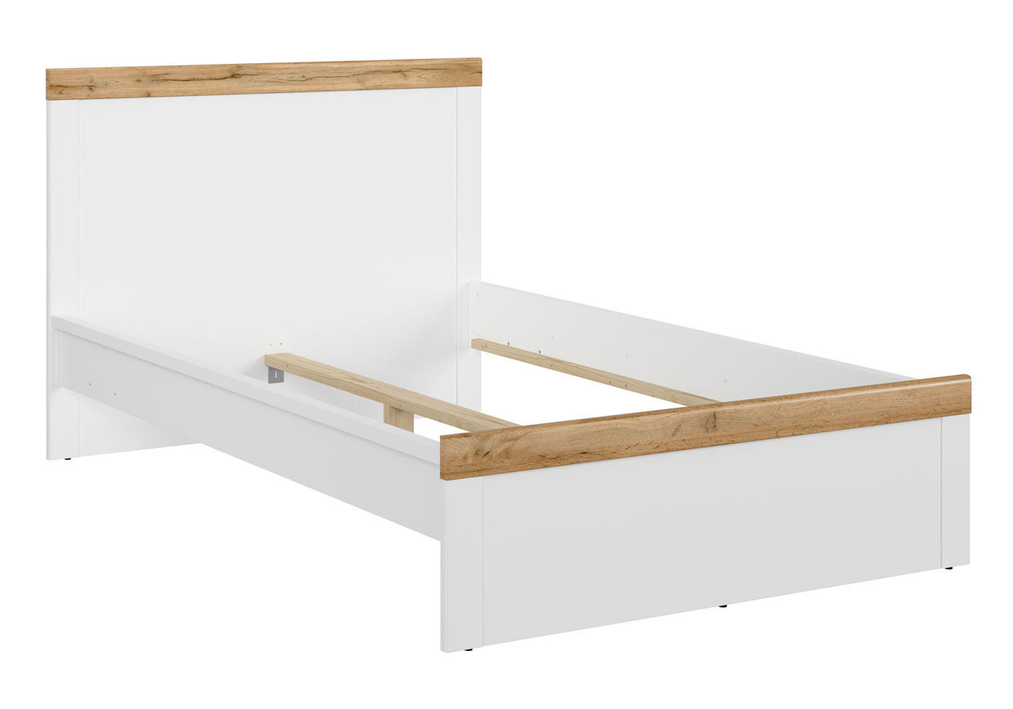 BETT Holten weiß / Eiche Wotan 129 / 200 / 100,5cm - Eichefarben/Weiß, Holz/Holzwerkstoff (120/200cm) - Feldmann-Wohnen