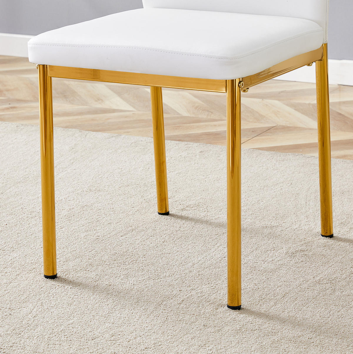 ESSZIMMERSTÜHLE 4er-Set mit Polsterung PU Weiß Gold - Weiß, Metall (42.6/93/43cm) - Meubliv