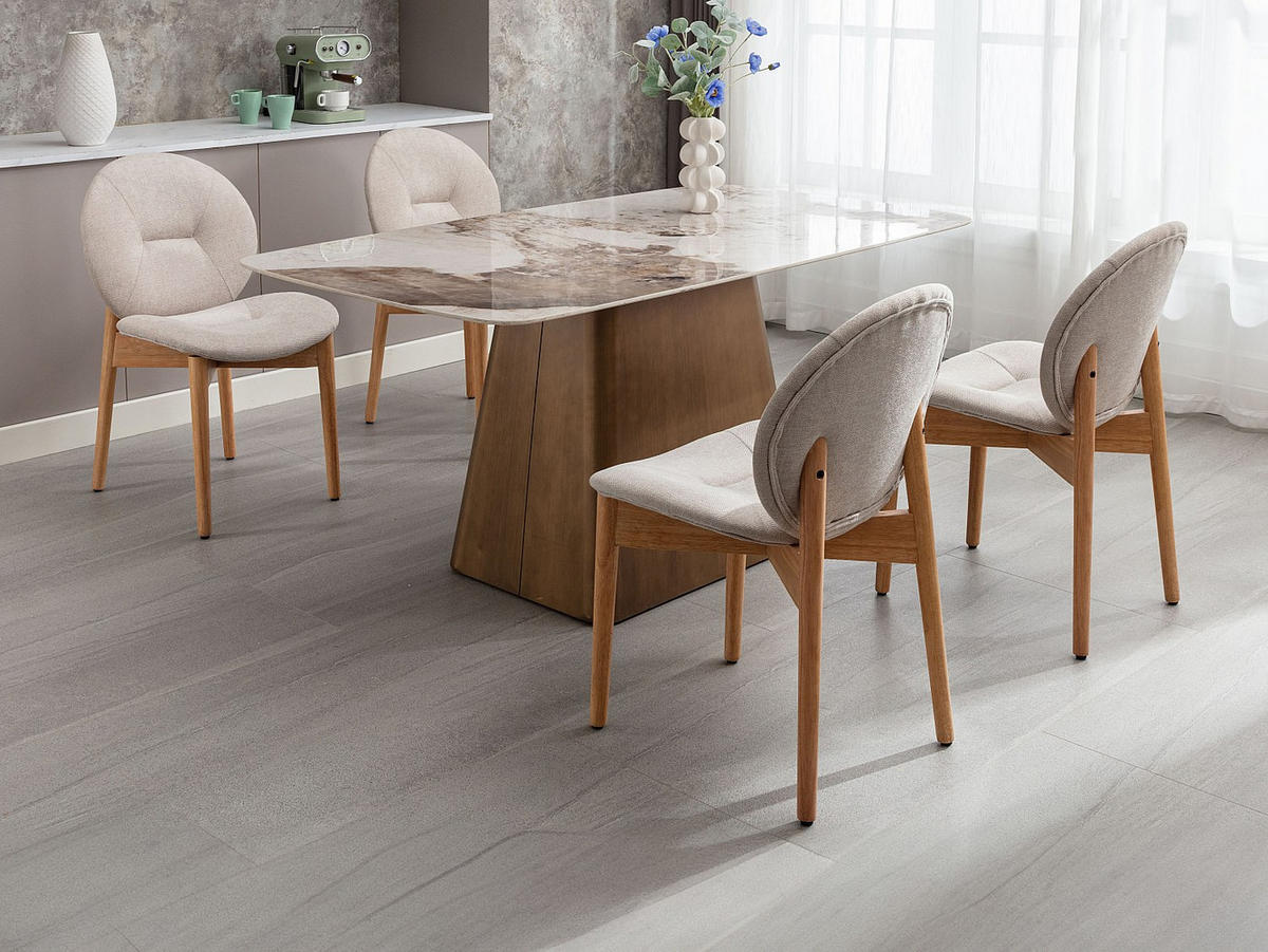 STUHL 6er-Set - Stoff & Kautschukholz - Beige - ISADIO - Beige, Textil (59.5/83/50.5cm) - Vente-Unique