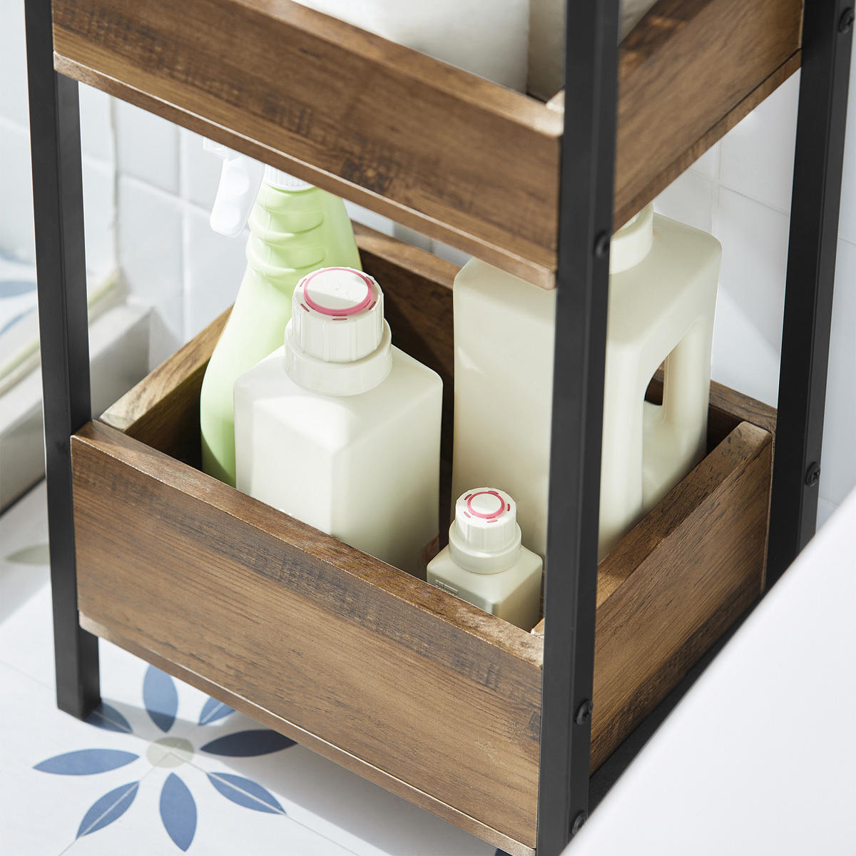 BADREGAL mit 3 Ablagefächern, bis 30kg Tragkraft, 28x74x20cm - Braun, Holzwerkstoff (28/74/20cm) - SoBuy
