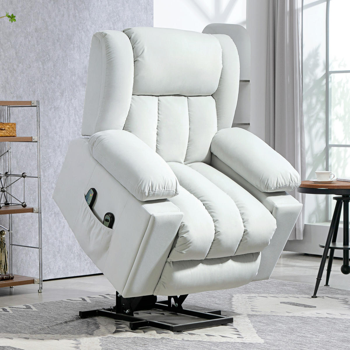 FERNSEHSESSEL mit Aufstehhilfe, Samt, Hellgrau - Hellgrau, Textil (101/104/93cm) - HOMCOM