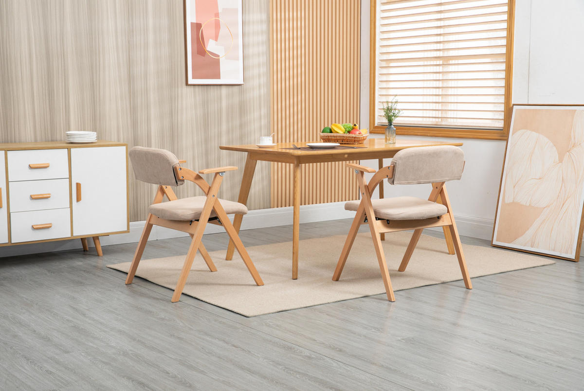 KLAPPSTUHL mit Armlehnen 2er-Set Buchenholz Khaki - Braun, Holz (60/79/52.5cm) - Meubliv