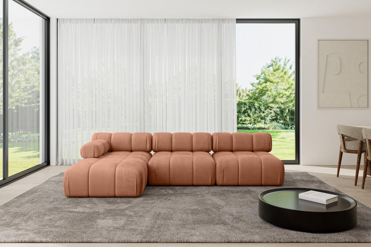 ECKSOFA modulares Sofa Razon-L2 - 285x160x70 cm Apricot Velours - Koralle, Holzwerkstoff/Textil (285/160cm) - ALTDECOR