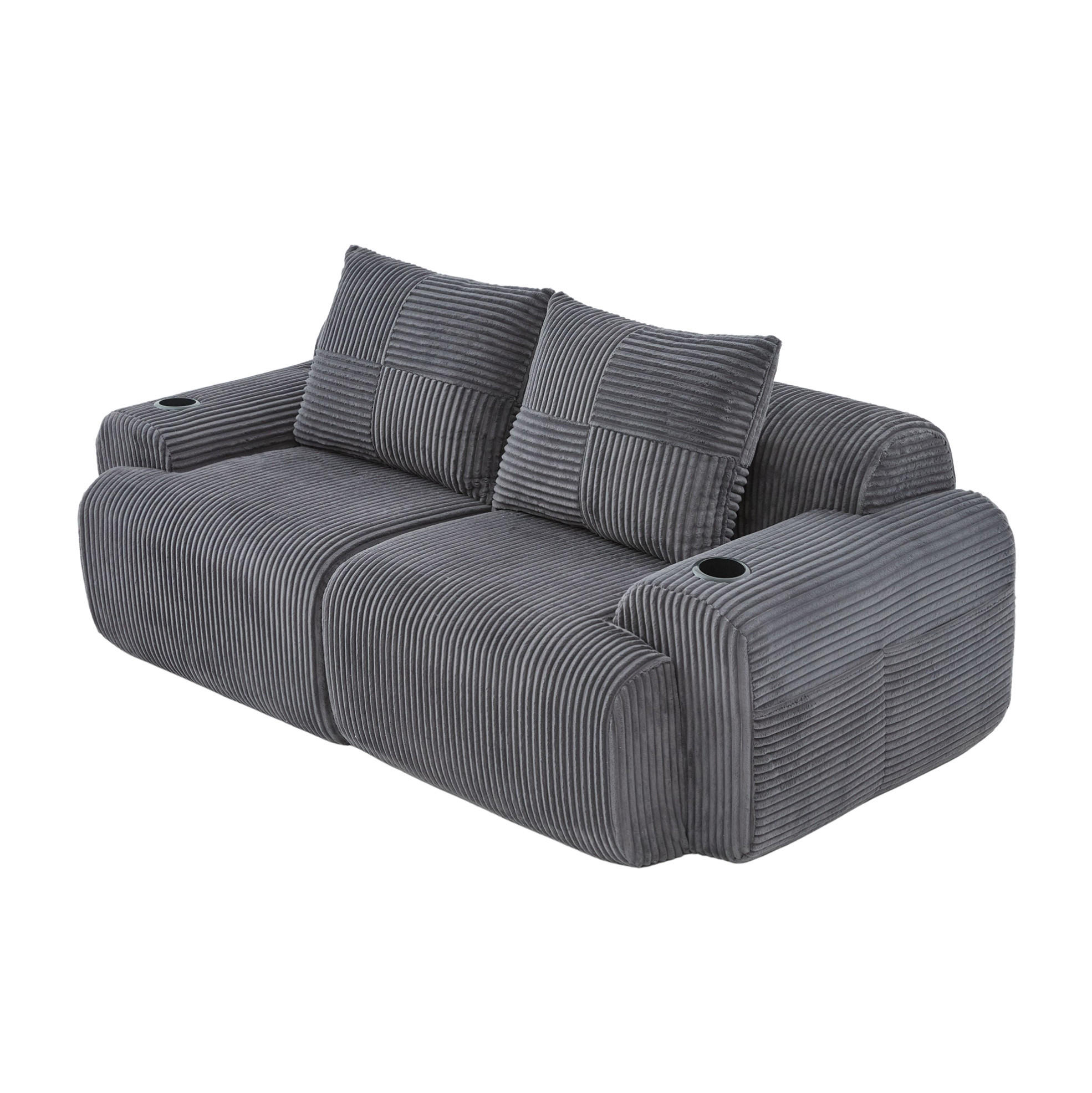 2-SITZER 200/99/80 cm Dunkelgrau aus Cord mit Cupholder - Dunkelgrau, Textil (99/80/200cm) - OKMYHOME
