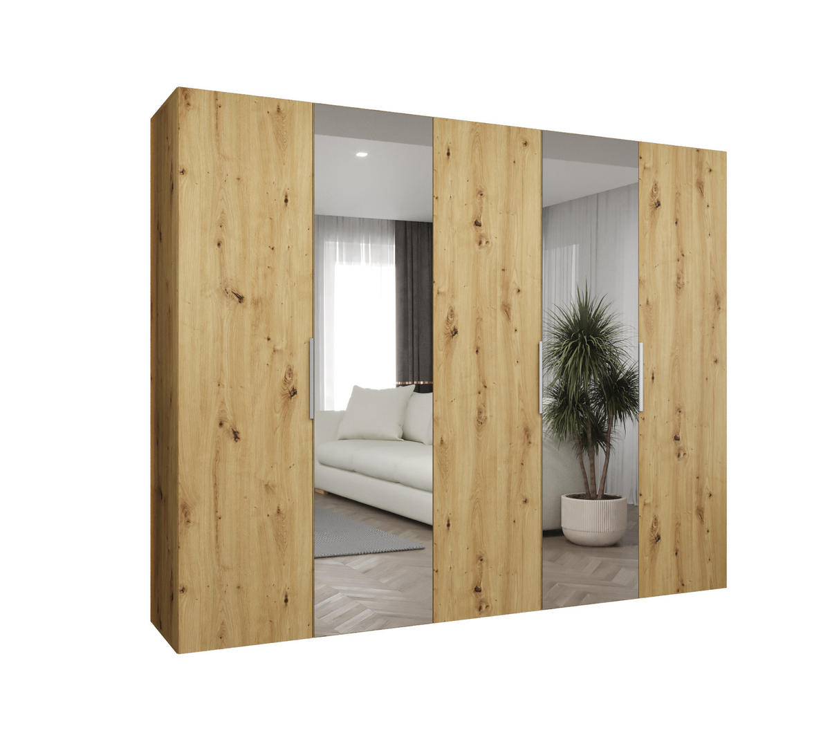 DREHTÜRENSCHRANK 202/250/52 5-türig - Kaschmir/Goldfarben, Holz (250/202/52cm) - MÖBEL KRYSPOL
