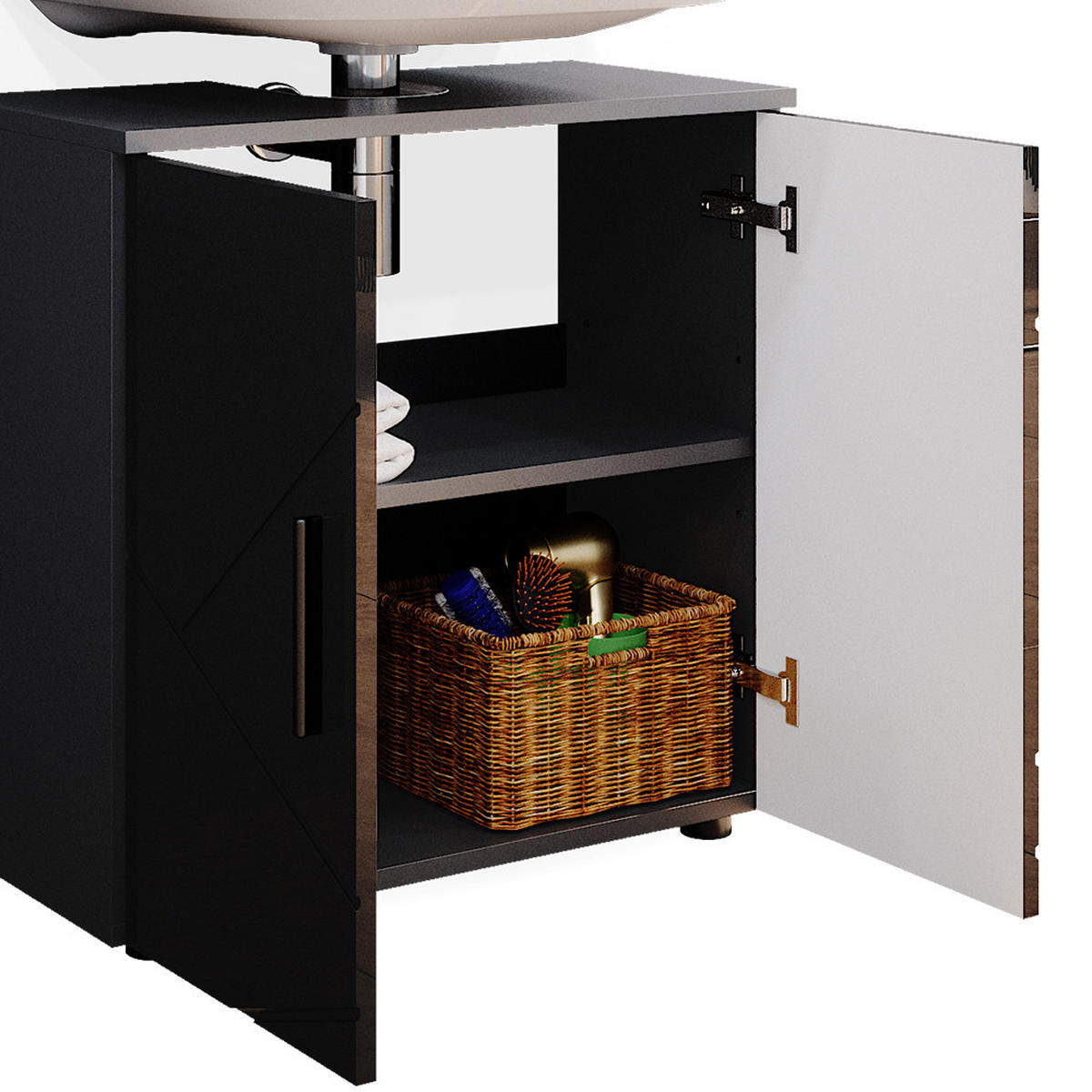BADMÖBEL-SET Irma Anthrazit Hochglanz 4 Teile, mit Hochschrank - Anthrazit, Holzwerkstoff (80/58.6/41cm) - Vicco