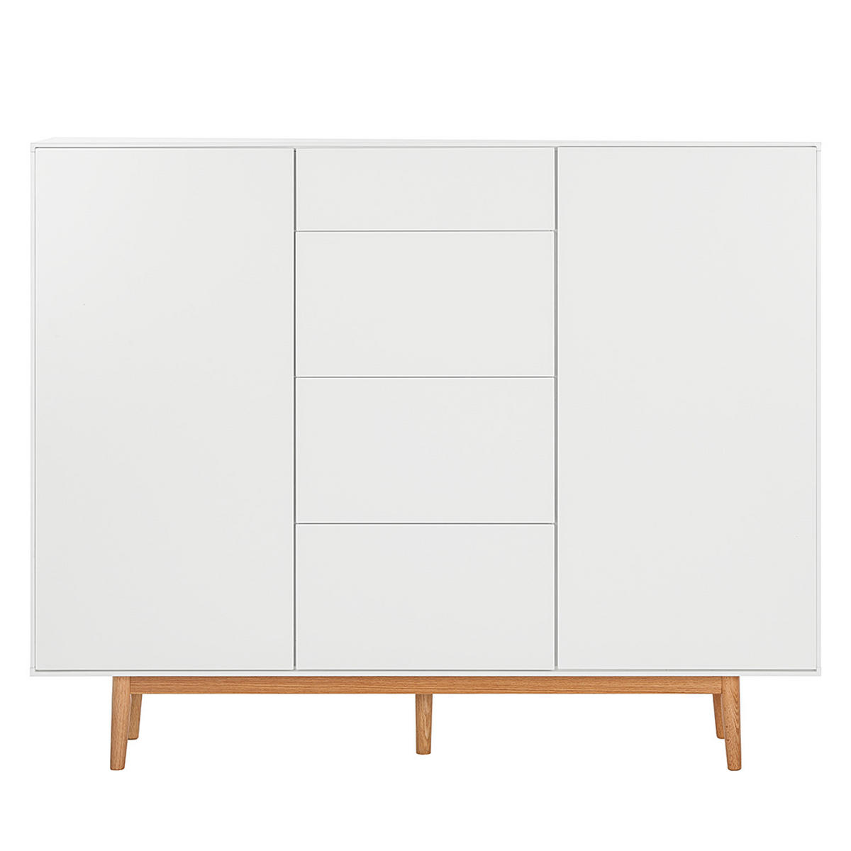 HIGHBOARD mit 4 Schubladen - Weiß / Eiche - 160 x 128 x 40 cm - Eichefarben/Weiß, Eichenholz/Holz (160/128/40cm) - home24