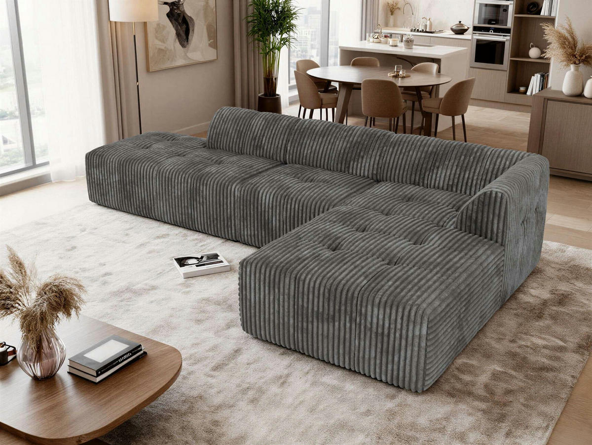ROHOVÁ SEDAČKA GRIDA 3M L Šedá Manšestr - Pravá - šedá/černá, textil/plast (176/335cm) - MKS