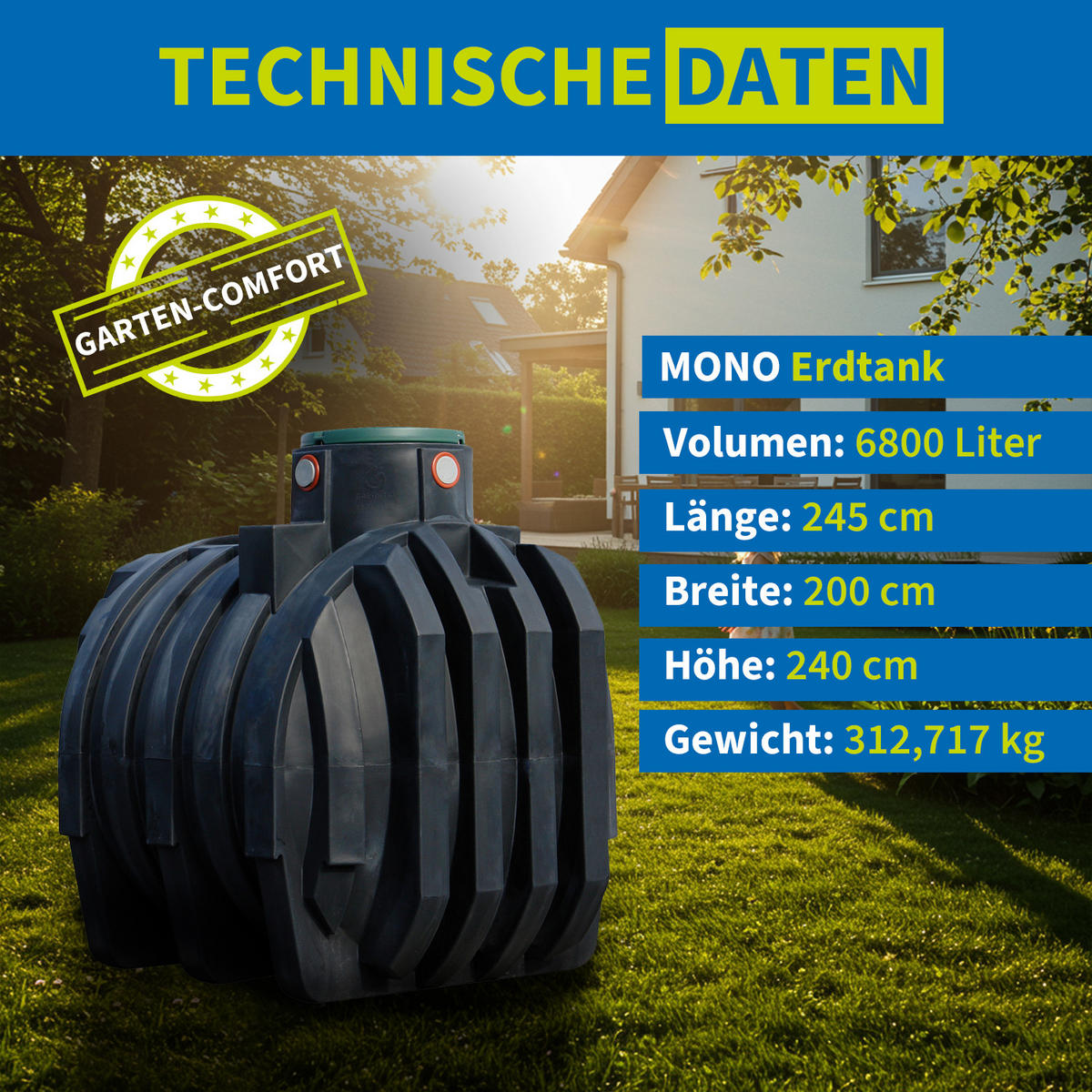 ERDTANK-PAKET 6800 L - Schwarz, Kunststoff (200/240/245cm) - 4rain
