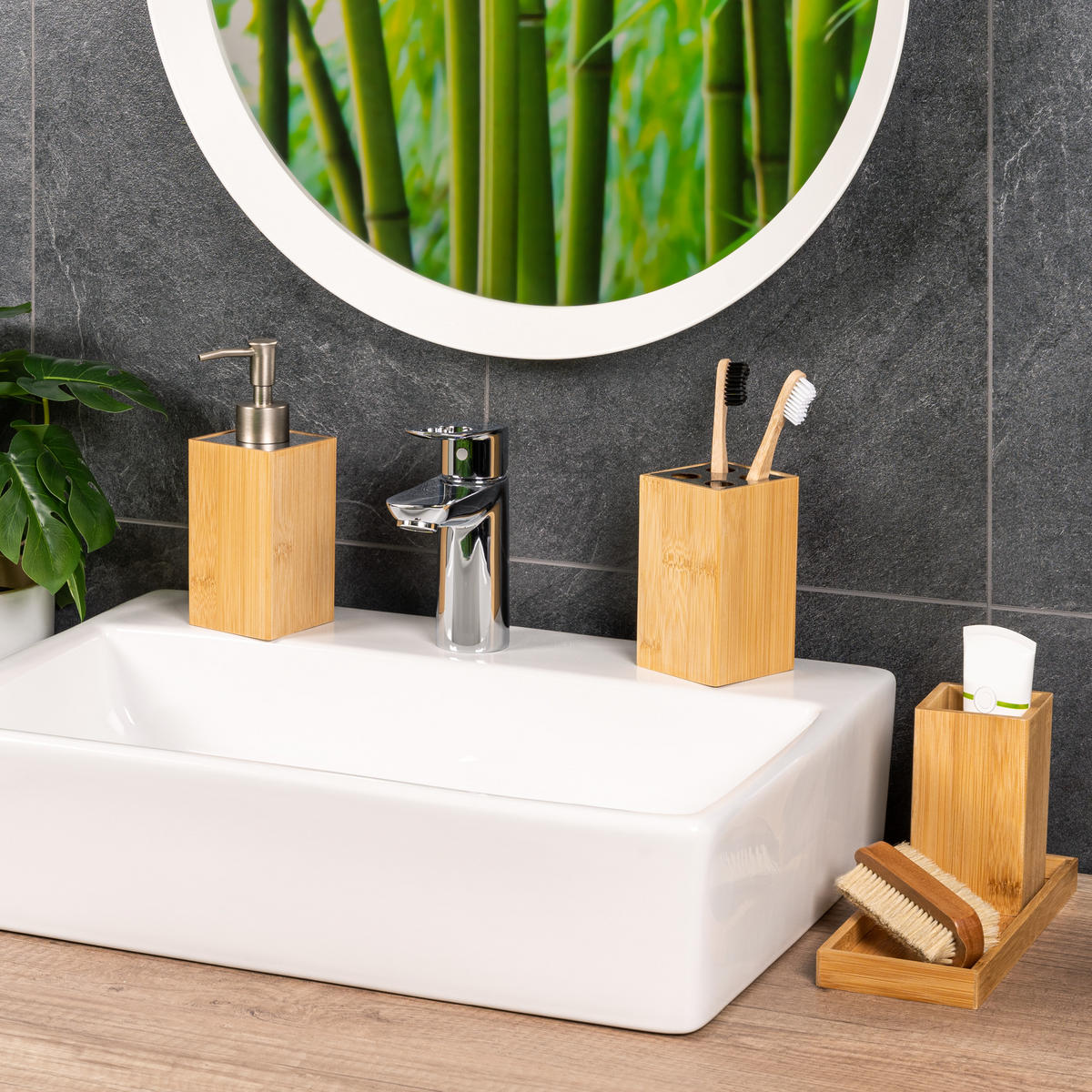BADEZIMMER 4er-Set, Bambus - Braun, Holz (7/18/8cm) - bremermann