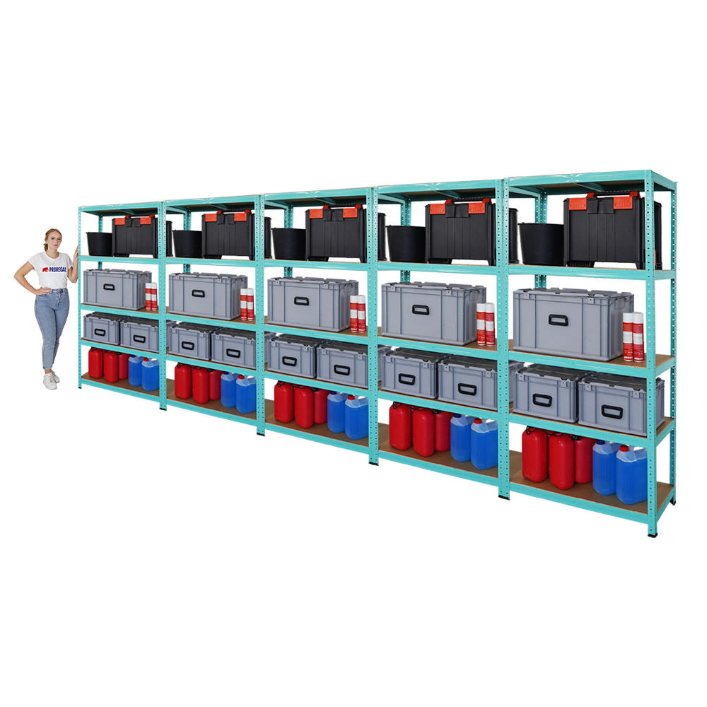 SCHWERLASTREGAL 5er GREEN HULK Set, HxBxT 180x90x40cm, Fachlast 175kg, 5 Ebenen, Grün - Grün, Metall (450/180/40cm) - PROREGAL