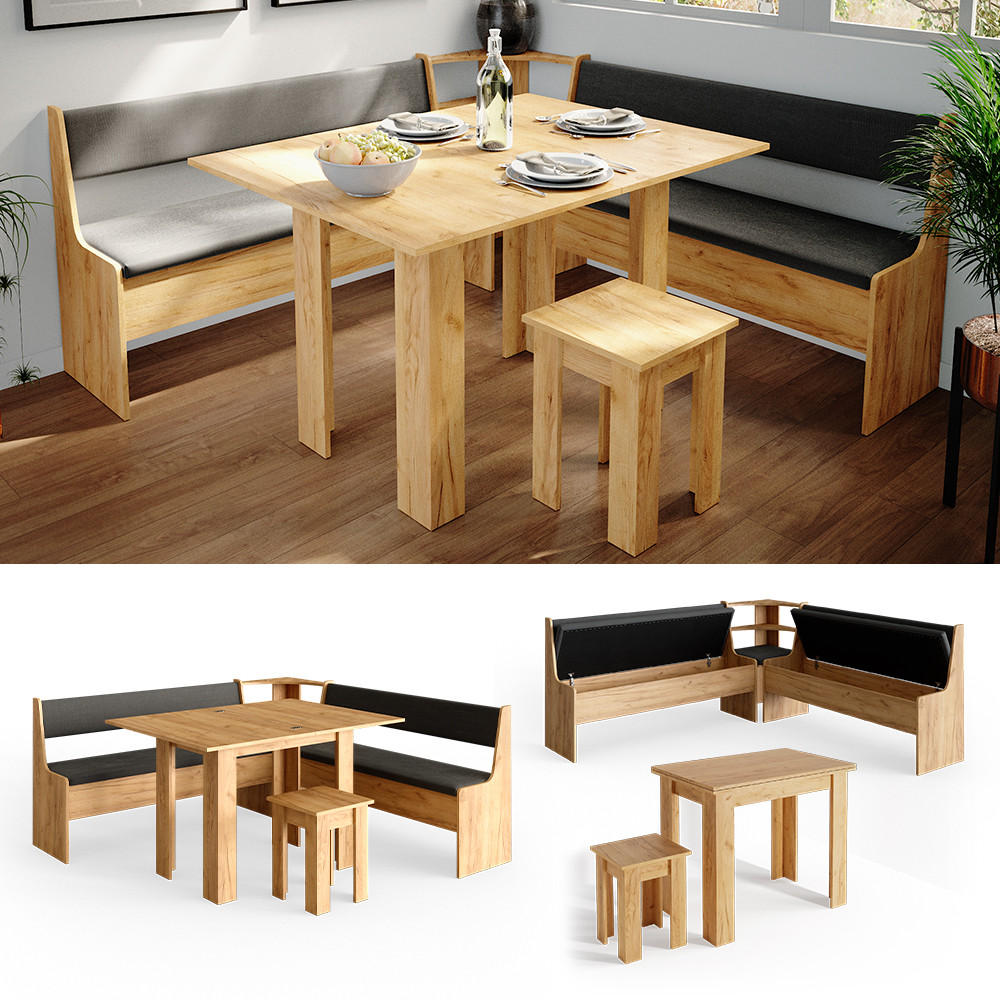 ECKBANKGRUPPE Roman Goldkraft Eiche 180 x 41.5 cm mit Tisch - Anthrazit/Eiche Wotan, Holzwerkstoff (180/80/180cm) - Vicco
