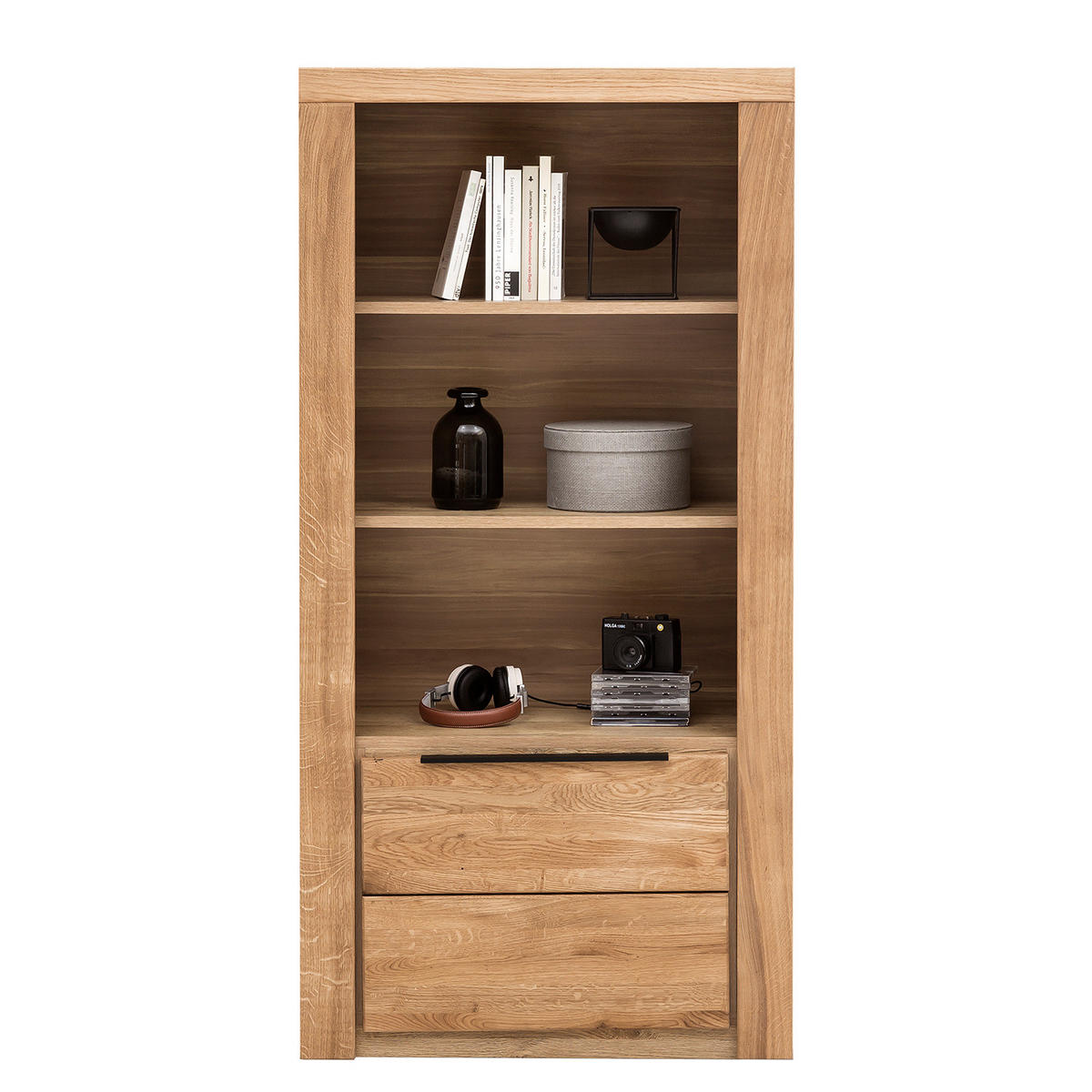 REGAL - Eiche teilmassiv - Eiche / Eiche Dekor - Schwarz/Braun, Holz/Holzwerkstoff (70/141/40cm) - home24