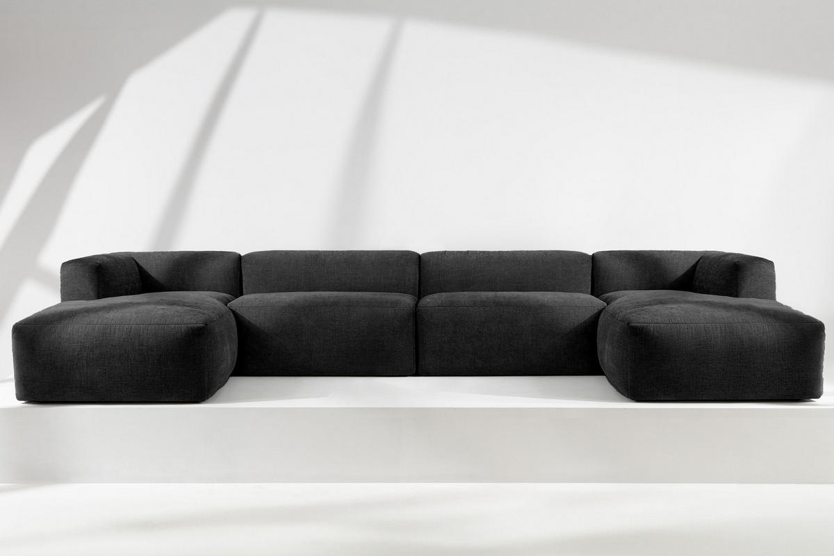 PANORAMA-ECKSOFA BUFFO 7/8 Sitzer mit extrem weicher Sitzfläche, Gewebestoff, graphit - Graphitfarben, Textil (424/73/180cm) - KONSIMO®