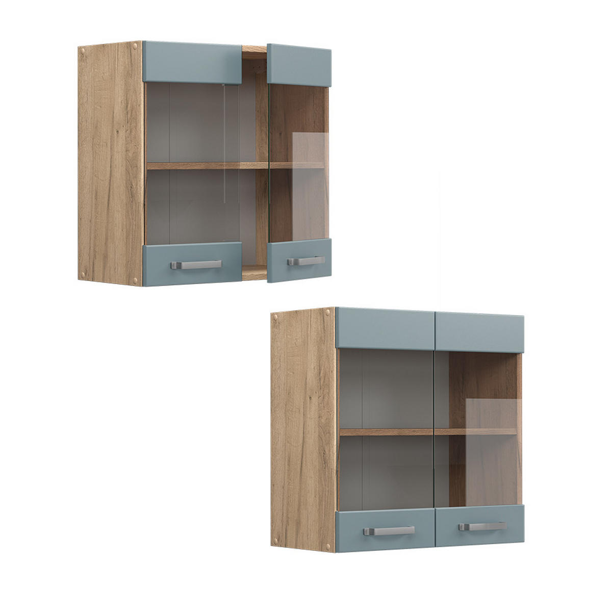 KÜCHENGLASSCHRANK R-Line Blau-Grau 60 cm - Honigeiche/Eiche Wotan, Holzwerkstoff (60/60/31cm) - Vicco