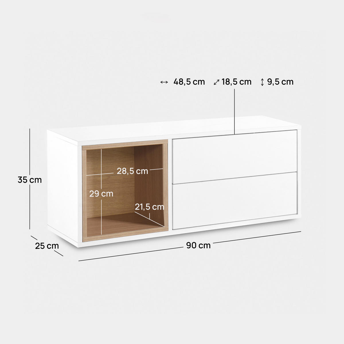 KONSOLE SCHWEBENDES ELEMENT IM FLUR Hazan Zweifarbig 90 cm x 35 cm - Multicolor, Holzwerkstoff (90/35/25cm) - Klast Home
