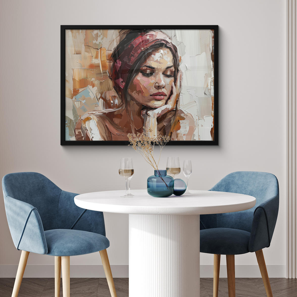 POSTER MIT RAHMEN Frau - Lackierung - Porträt - Modern 80x60 cm - Altrosa, Papier (80/60cm) - MuchoWow