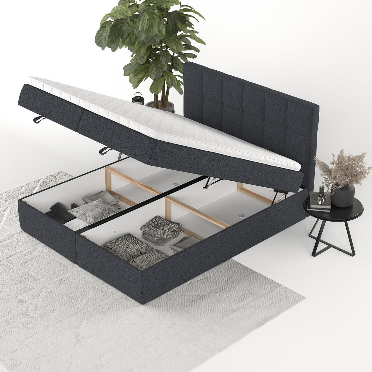 BOXBETT Savio 160/200 cm Anthrazit im Riva Stoff - Anthrazit/Schwarz, Holz/Holzwerkstoff (160/200cm) - AltaBeds