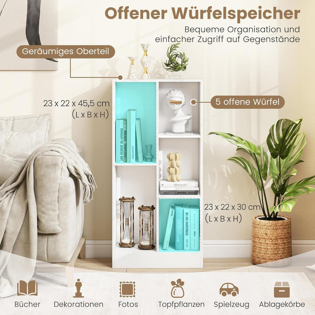 BUCHERREGAL Weiß - Weiß, Holz (24/104/50cm) - COSTWAY