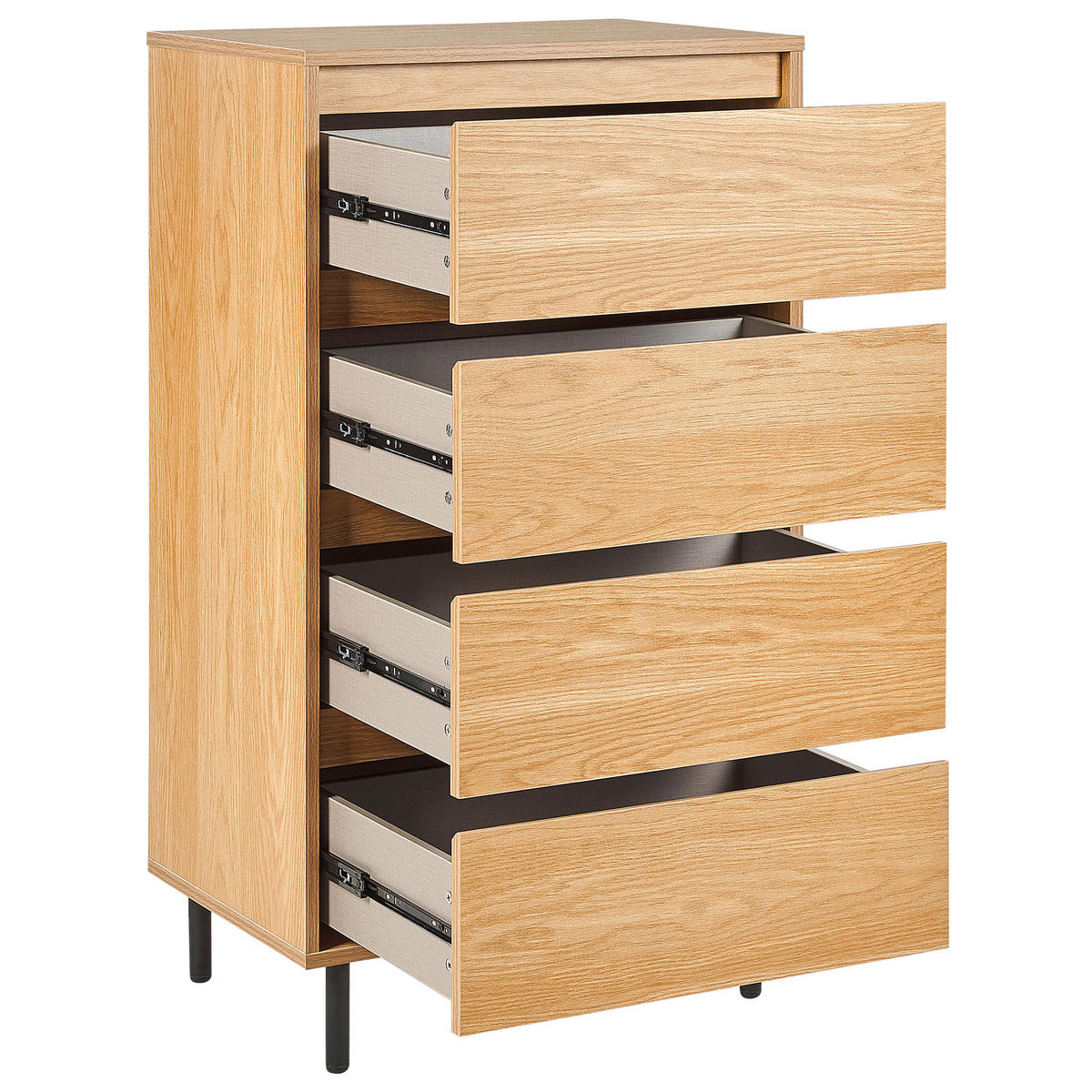 KOMODA 4 zásuvky Světlé dřevo Nikea - černá/světle hnědá, kompozitní dřevo (60/104/40cm) - Beliani