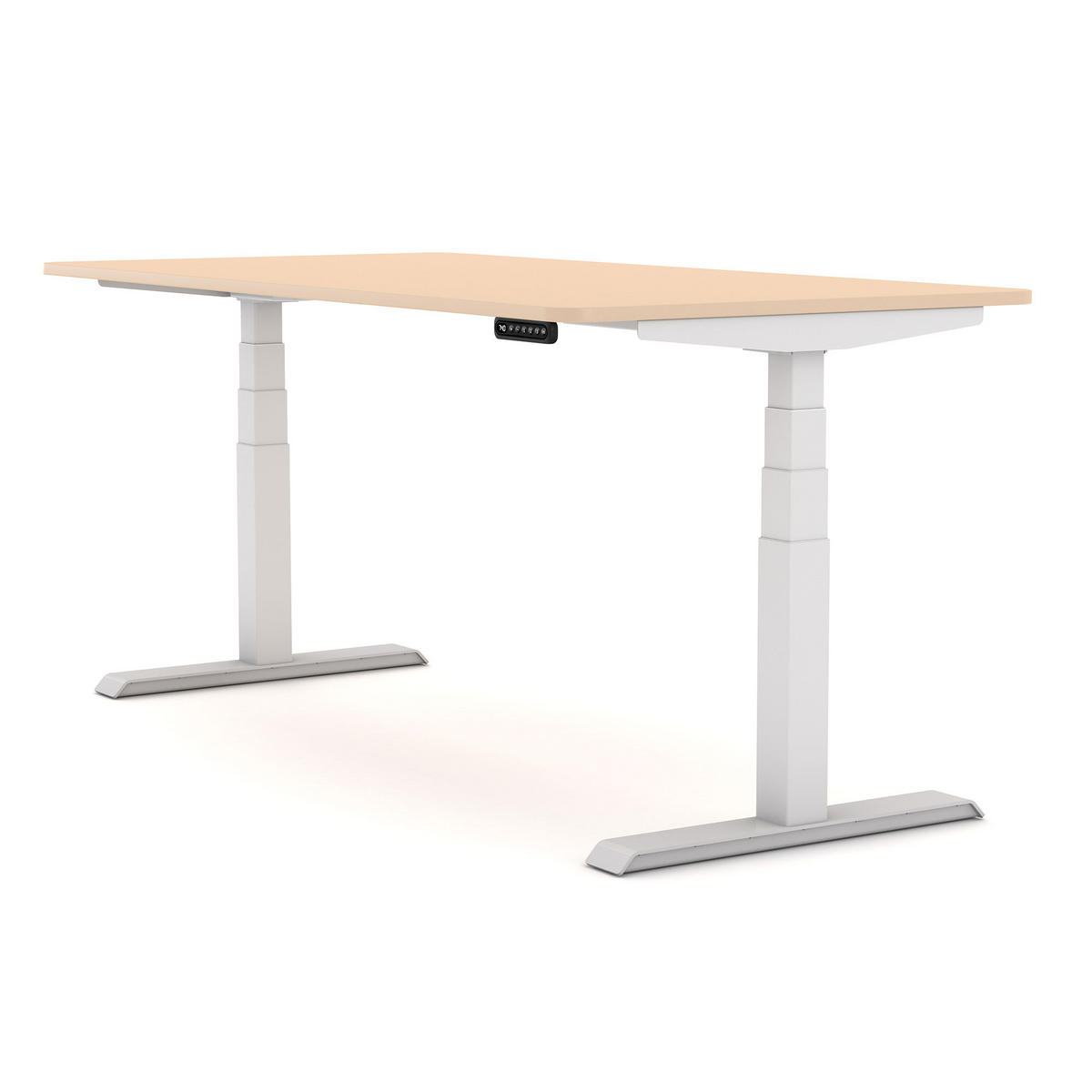 SCHREIBTISCH Elektrisch Höhenverstellbarer Familien Schreibtisch Pitino Curved Kiesel Signalweiß 180/80/52.5-121cm - Beige/Weiß, Holzwerkstoff/Metall (80/180/121cm) - ASSMANN