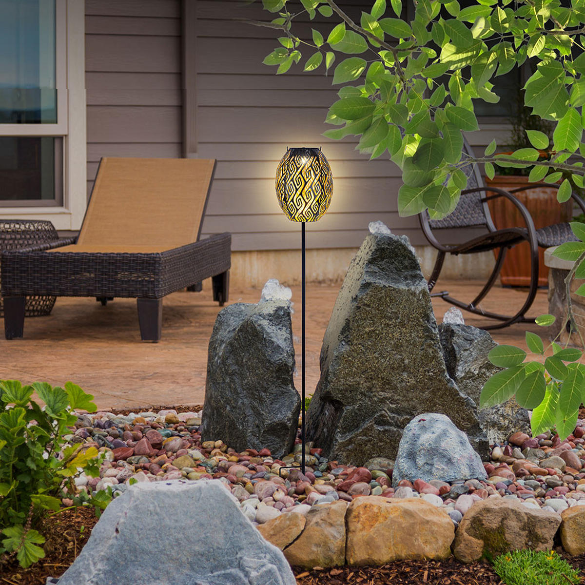 LED AUSSENLEUCHTE Metall Schwarz Gold - Schwarz, Metall (12.5/12.5/90cm) - Globo Lighting