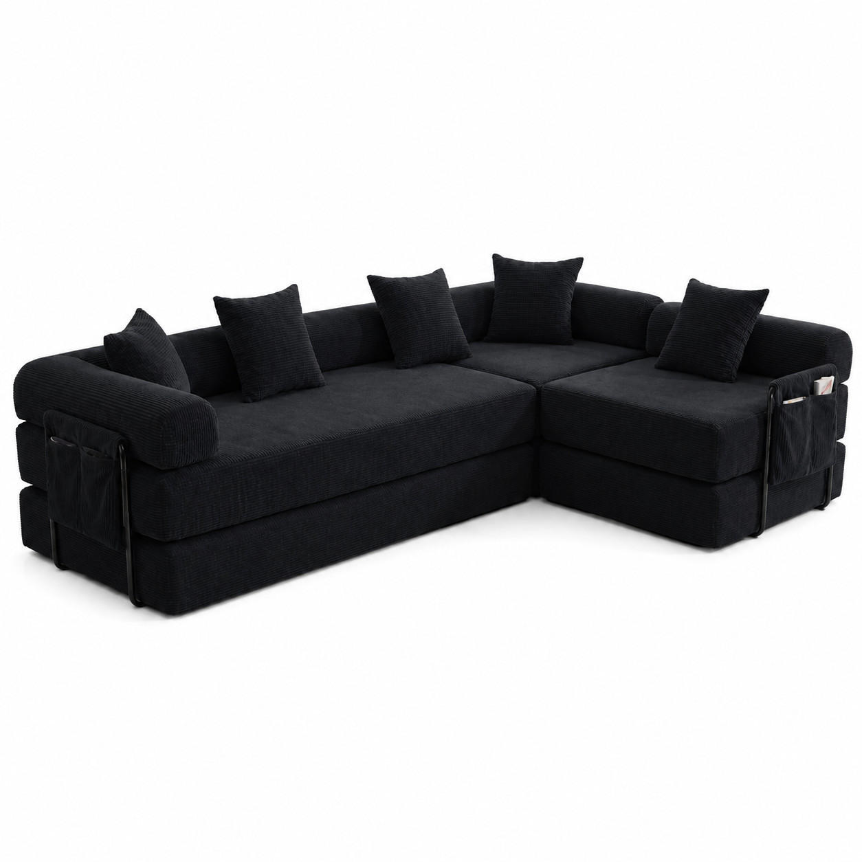 ECKSOFA Cord Schwarz mit Stauraum - Schwarz, Textil/Metall (270/180cm) - WISHDOR