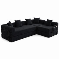 ECKSOFA Cord Schwarz mit Stauraum - Schwarz, Textil/Metall (270/180cm) - WISHDOR