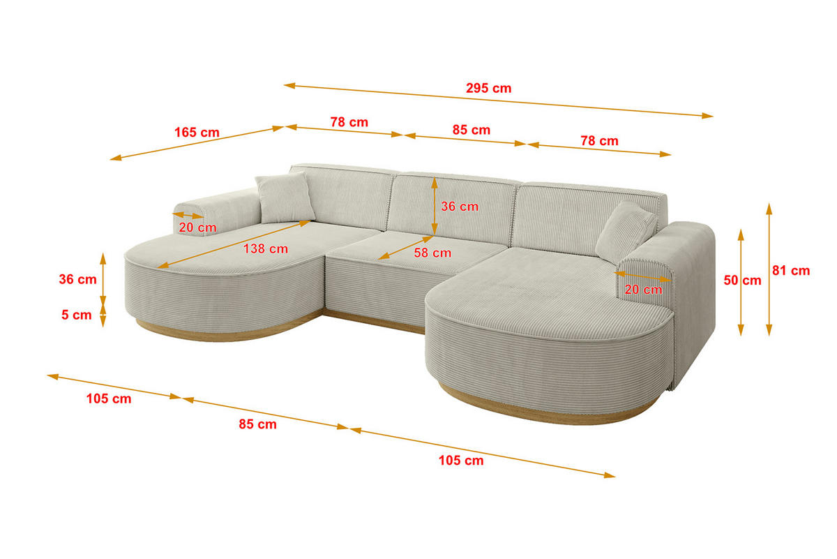 WOHNLANDSCHAFT MARI-U1-v2 - 303x171x83 cm Creme Cord - Hellgrau/Creme, Holzwerkstoff/Textil (303/83/171cm) - ALTDECOR