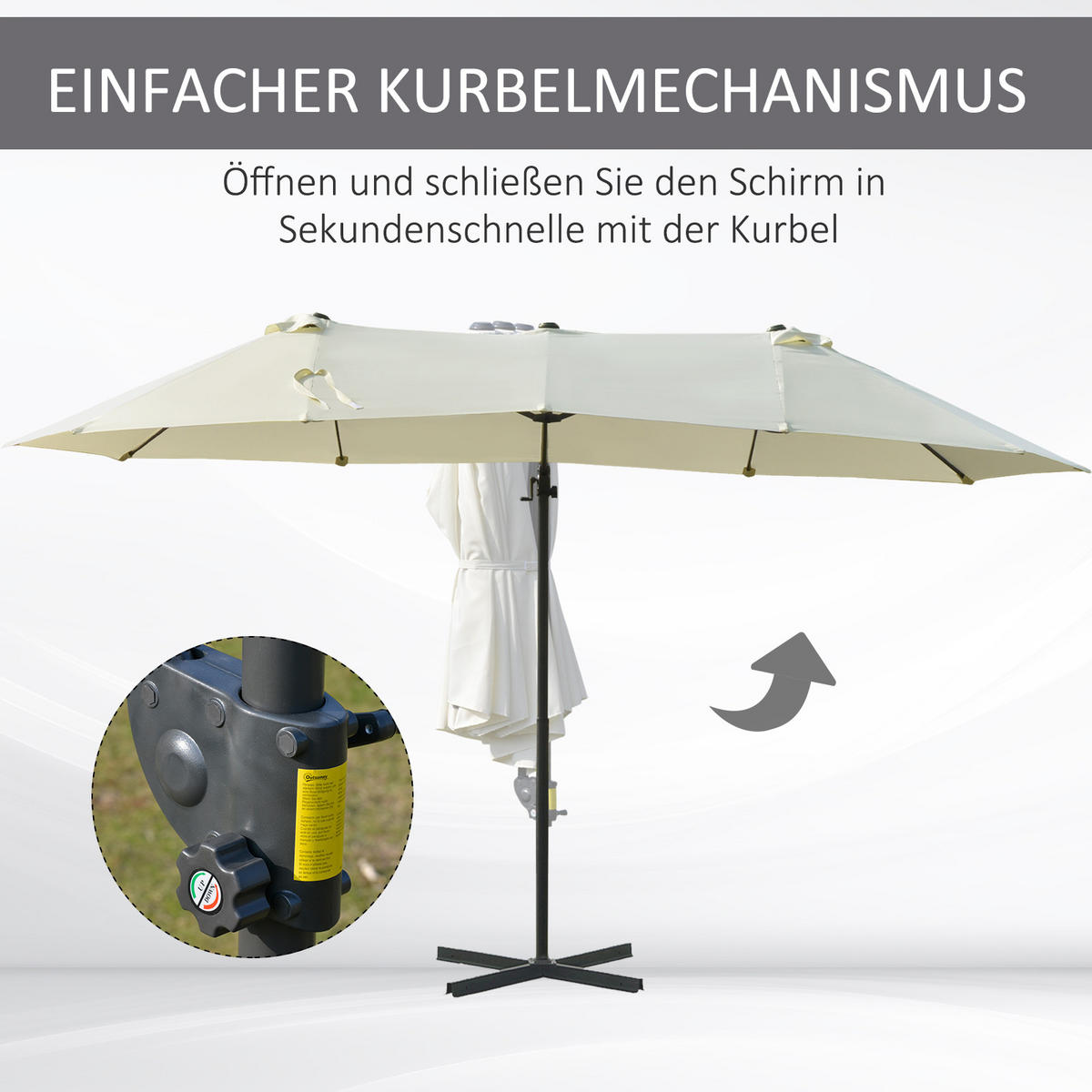 DOPPELSONNENSCHIRM, Ampelschirm mit Kurbel, Verstellbarer Gartenschirm, Metall, Cremeweiß - Beige, Metall (270/460cm) - Outsunny