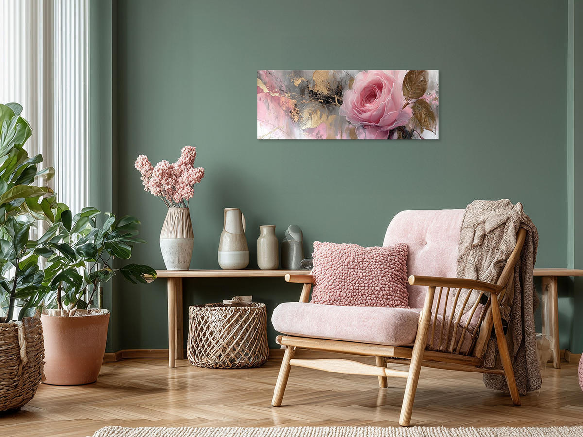 GLASBILD 80x30 cm Rose rosa gold Blumen - Goldfarben, Glas (80/30cm) - artissimo