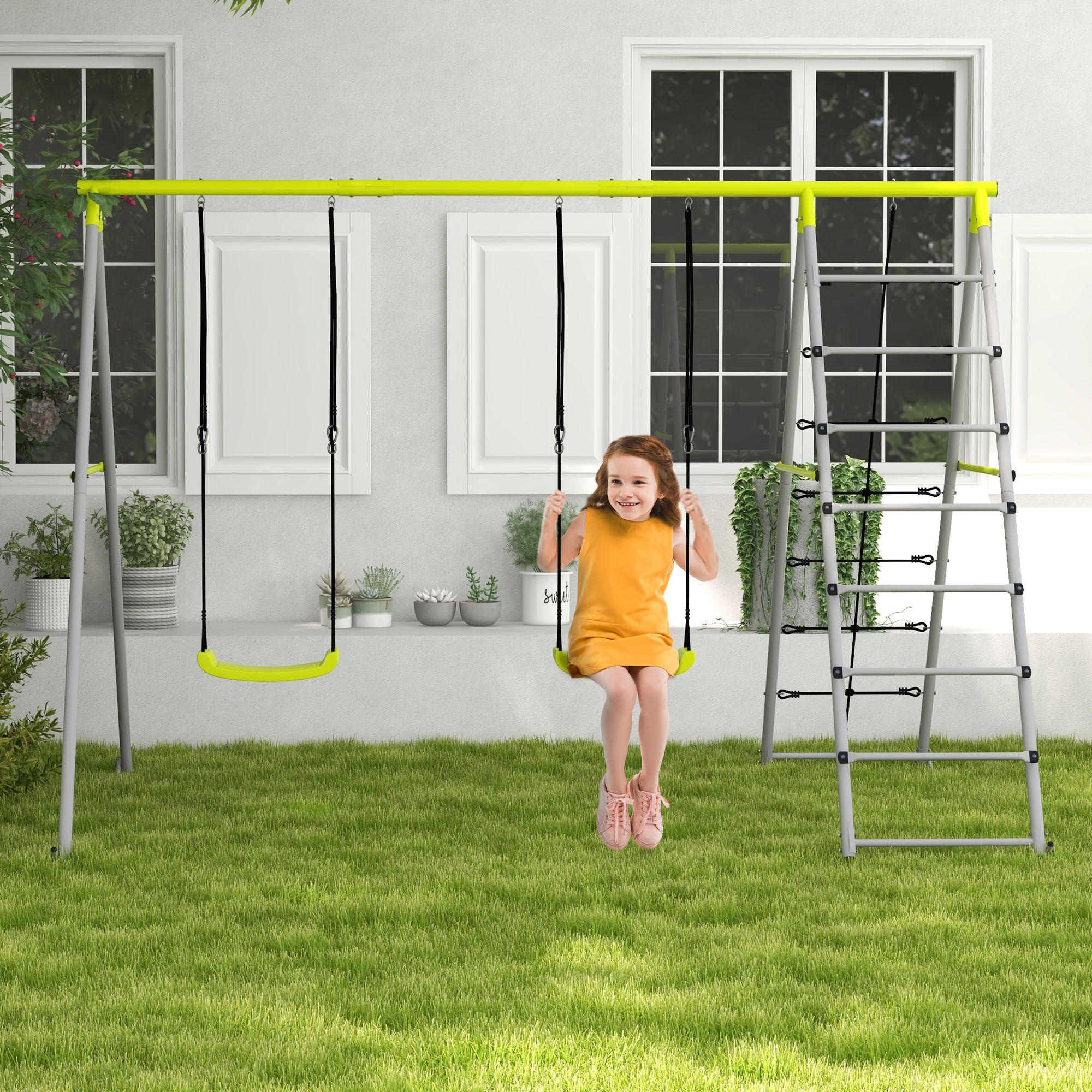 KINDERSCHAUKEL 2er - Grün, Kunststoff/Metall (185/260cm) - Outsunny