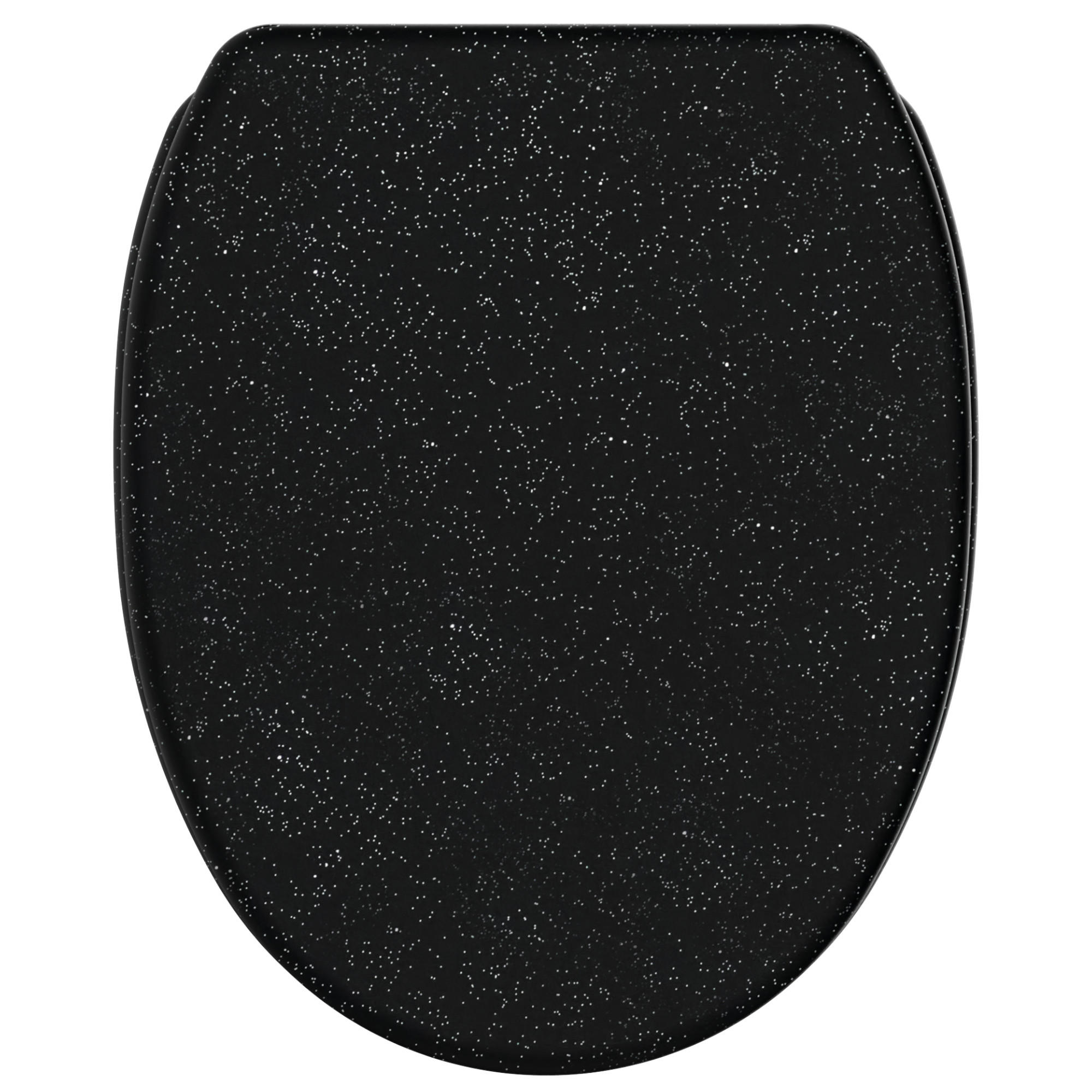 WC-SITZ mit Absenkautomatik & Top Fix Glitzer Schwarz - Schwarz, Holzwerkstoff (37.7/5.5/48cm) - Sanilo