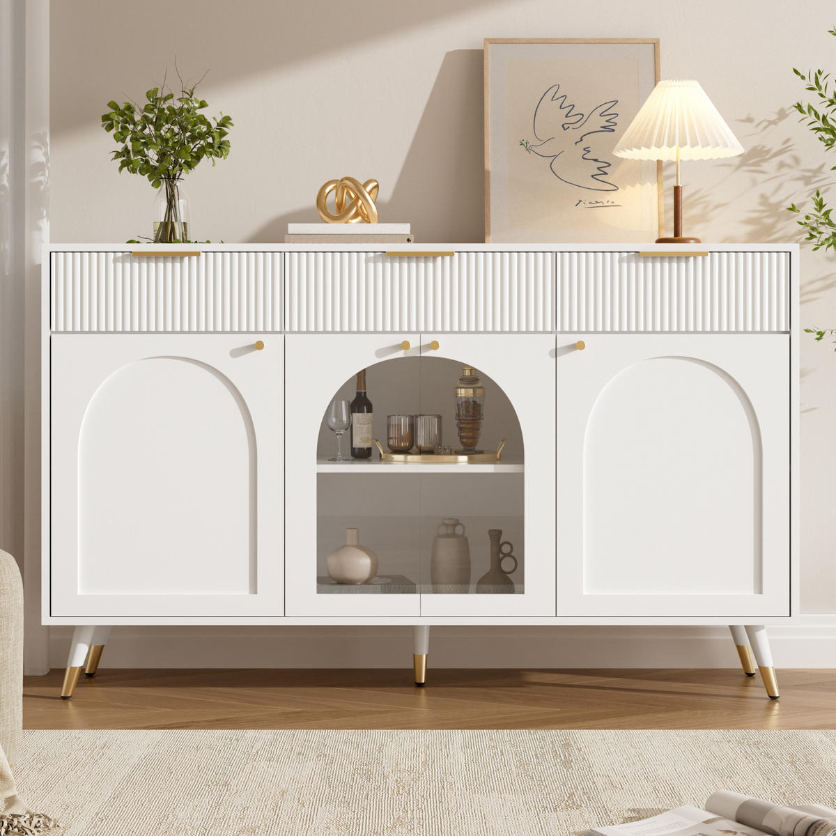 SIDEBOARD 140x40x85.5cm Weiß mit Acryl-Türen - Weiß, Holzwerkstoff (140/85.5/40cm) - FLIEKS