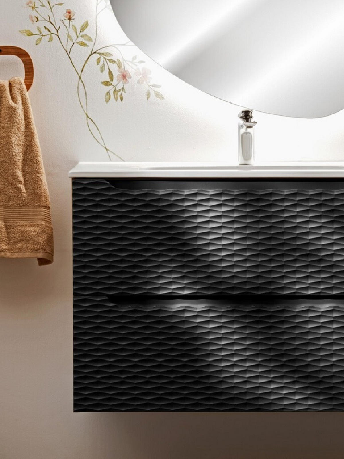 WASCHTISCHKOMBI 120 cm 3 Teile - Ocean Beige O BM437 in Beige / Geölter Eiche - Eichefarben/Schwarz, Holz/Keramik (120/57/46cm)