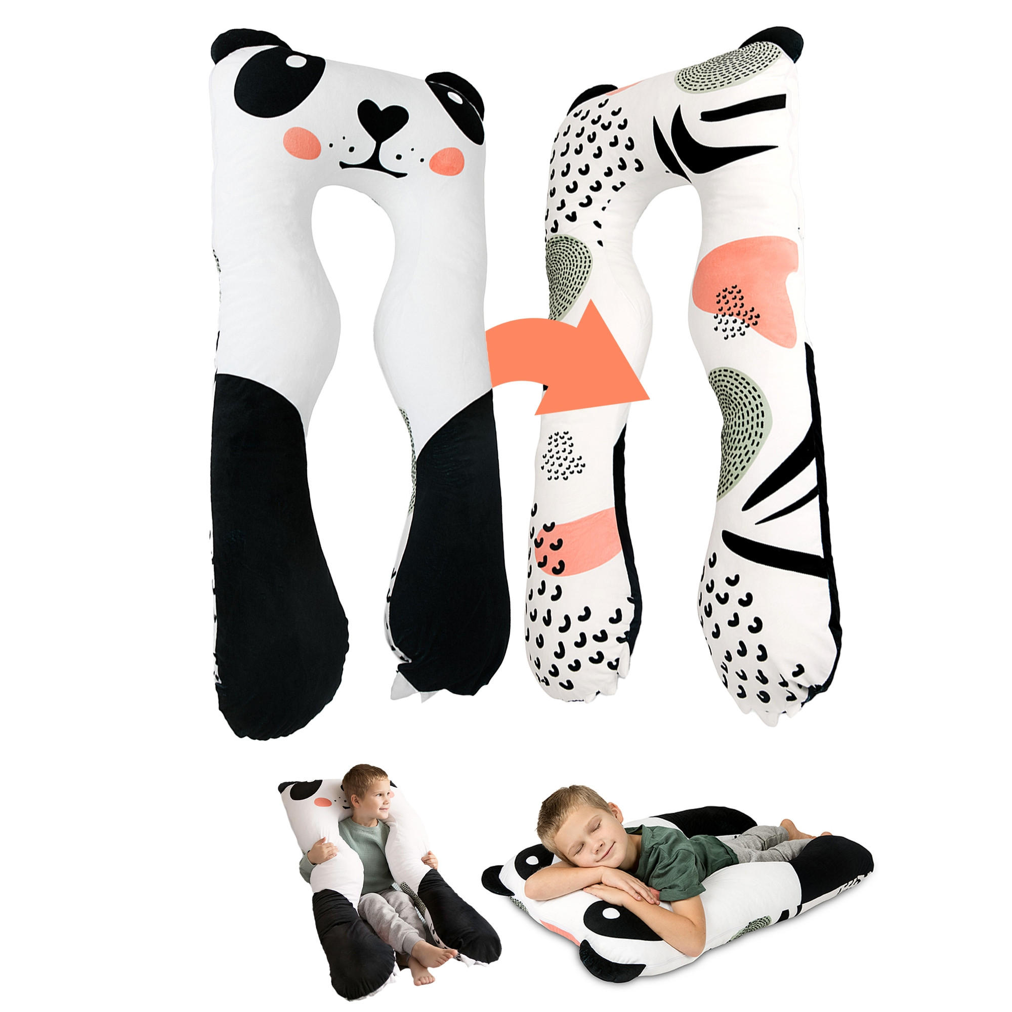 KISSEN für Kinder in U-Form Fuchs - Schwarz/Weiß, Textil (60/120cm) - KomfortKissen