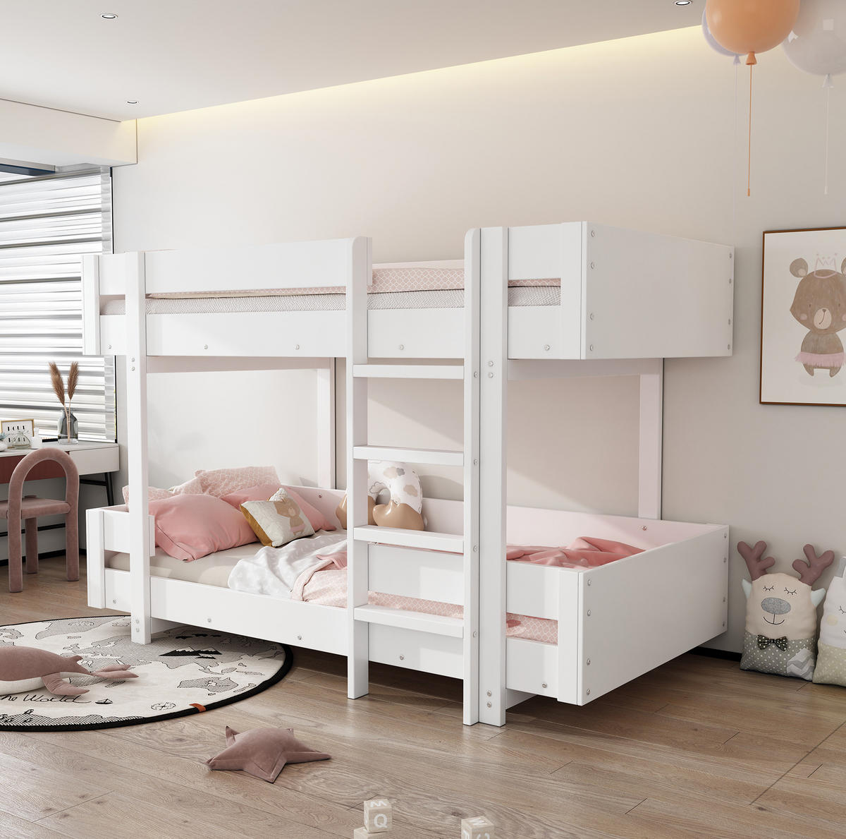ETAGENBETT 90/200 cm Weiß mit Leiter inklusive Lattenrost aus Massivholz - Weiß, Holzwerkstoff (90/200cm) - OKWISH