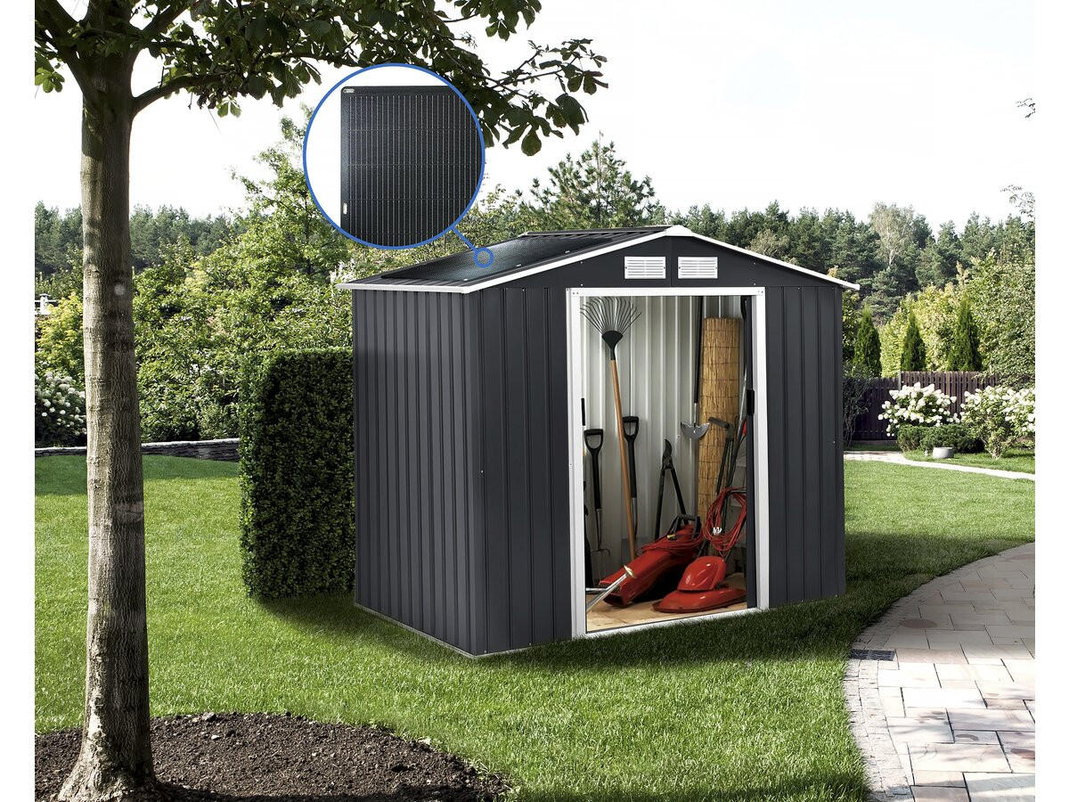 GERÄTESCHUPPEN AUS METALL Vegas mit Solarpanel Grau - Grau, Metall (277/202/191cm) - Habitat Garten