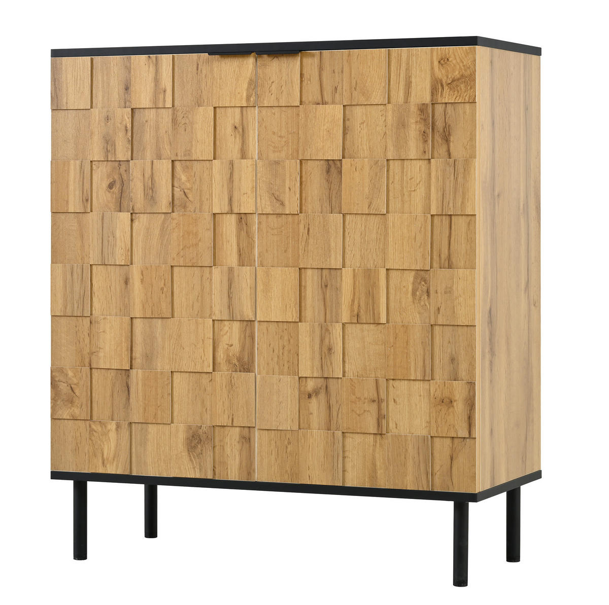 SCHUHSCHRANK aus Spanplatte 80x35x91,5 cm Natur mit höhenverstellbaren Fächern und Mosaik-Türdesign - Naturfarben, Holzwerkstoff (80/91/35cm) - Modfu