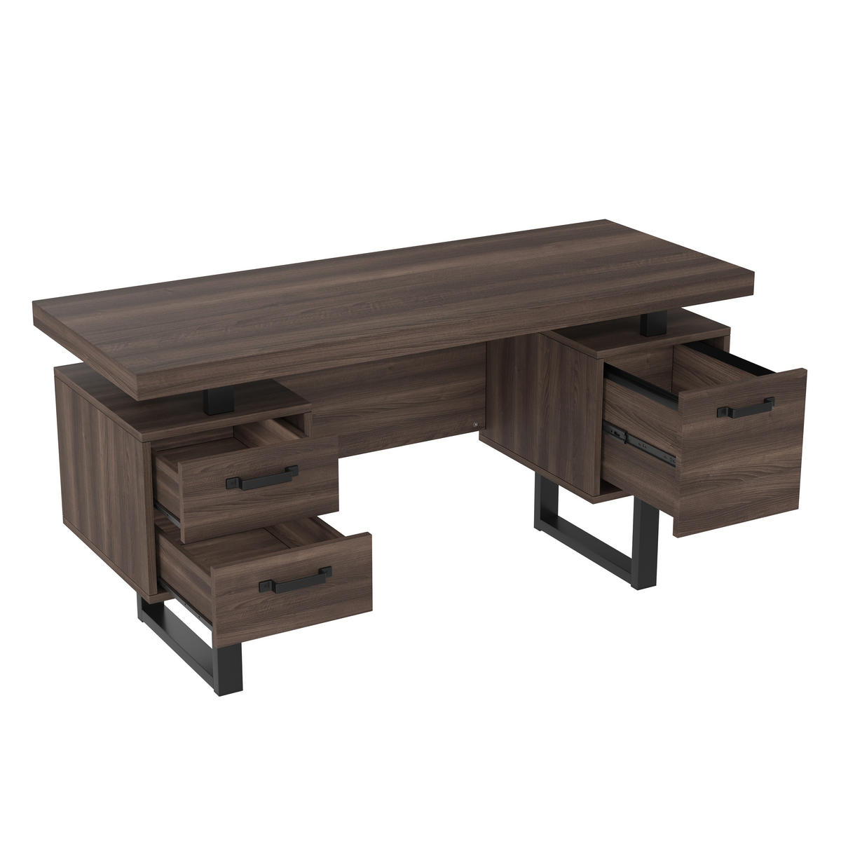 SCHREIBTISCH 135/54/76 cm dunkelbraun mit geräuschlosen Schubladen und Ablagefach - Dunkelbraun, Holzwerkstoff (135/54/76cm) - OKWISH