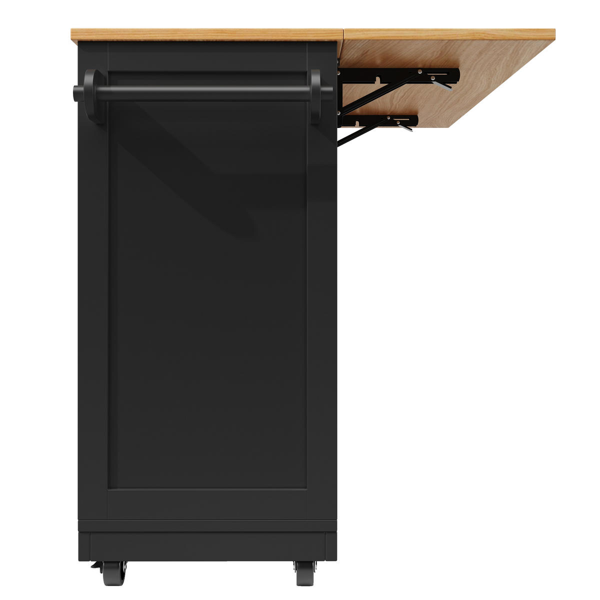 KÜCHENINSEL DE-41265 140/40-70/93,5 cm mit klappbarer Arbeitsplatte und Weinregal Schwarz - Schwarz, Holzwerkstoff (140/93.5/40cm) - ComfortXL