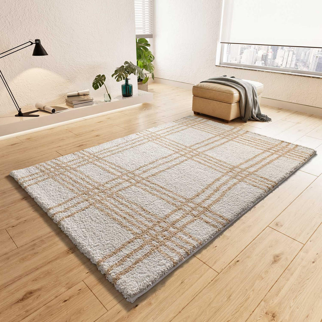 Thumbnail - Atticgo Hochflorteppich, Beige, Textil, Abstrakt, Rechteckig, 160x230 cm, Oeko-Tex® Standard 100, für Fußbodenheizung ge...