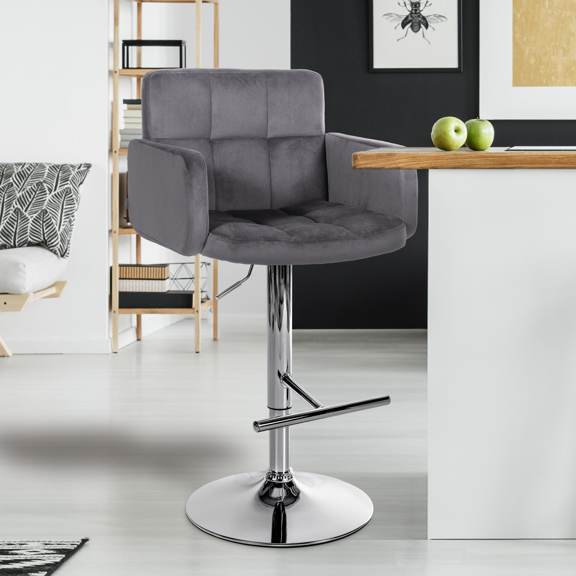 BARHOCKER Samt Dunkelgrau - Chromfarben/Dunkelgrau, Textil/Metall (60/93/56cm) - CLP