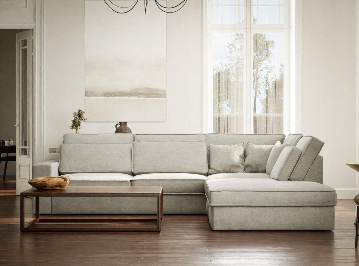 ECKSOFA Kirou Grau Chenille-Stoff - Rechts Seite - Schwarz/Grau, Holz/Holzwerkstoff (311/225cm) - Maison de Reve