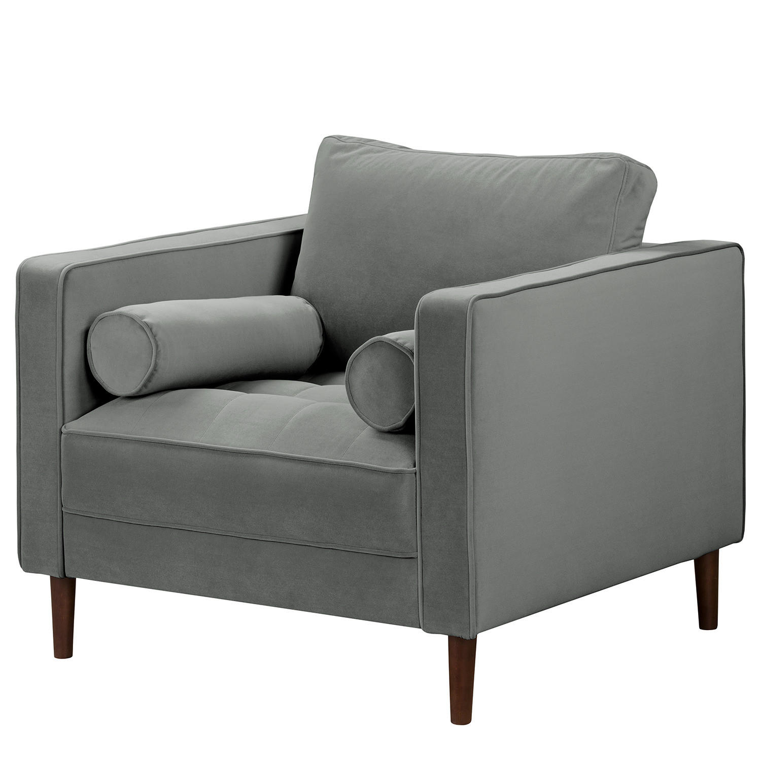 SESSEL - Samt - Dunkelbraun/Grau, Birkenholz/Textil (90/80/86cm) - home24