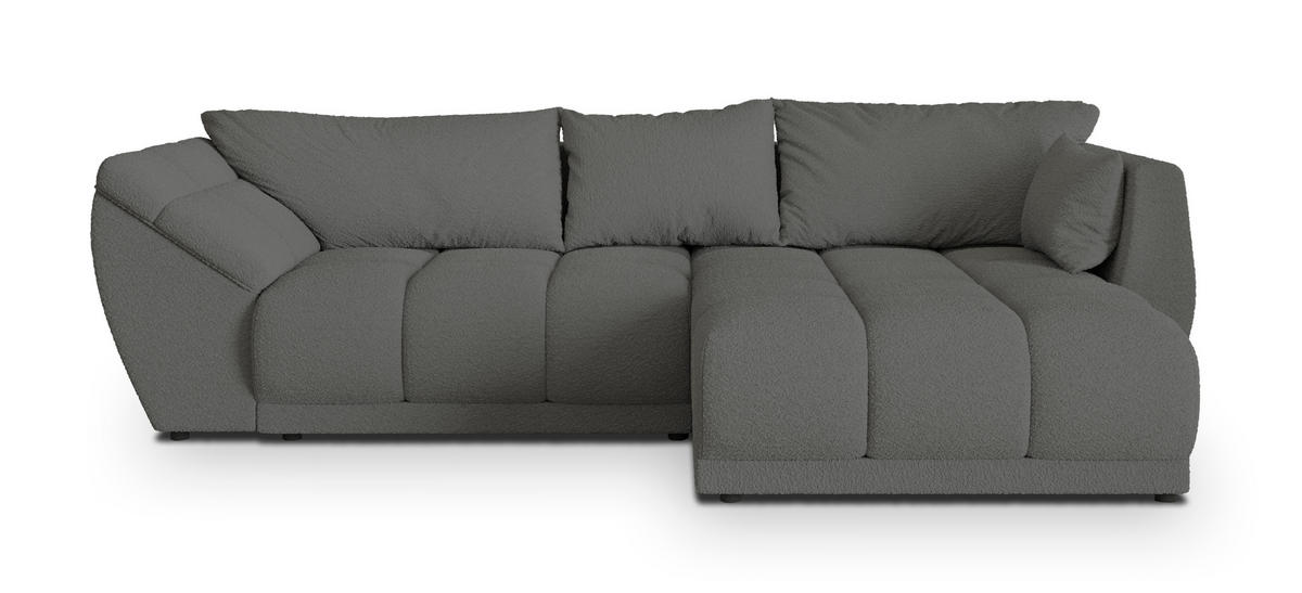 ECKSOFA ORENTI R-S Grau Boucle-Stoff mit Schlaffunktion - Grau, Holz (287/182cm) - MASSENO