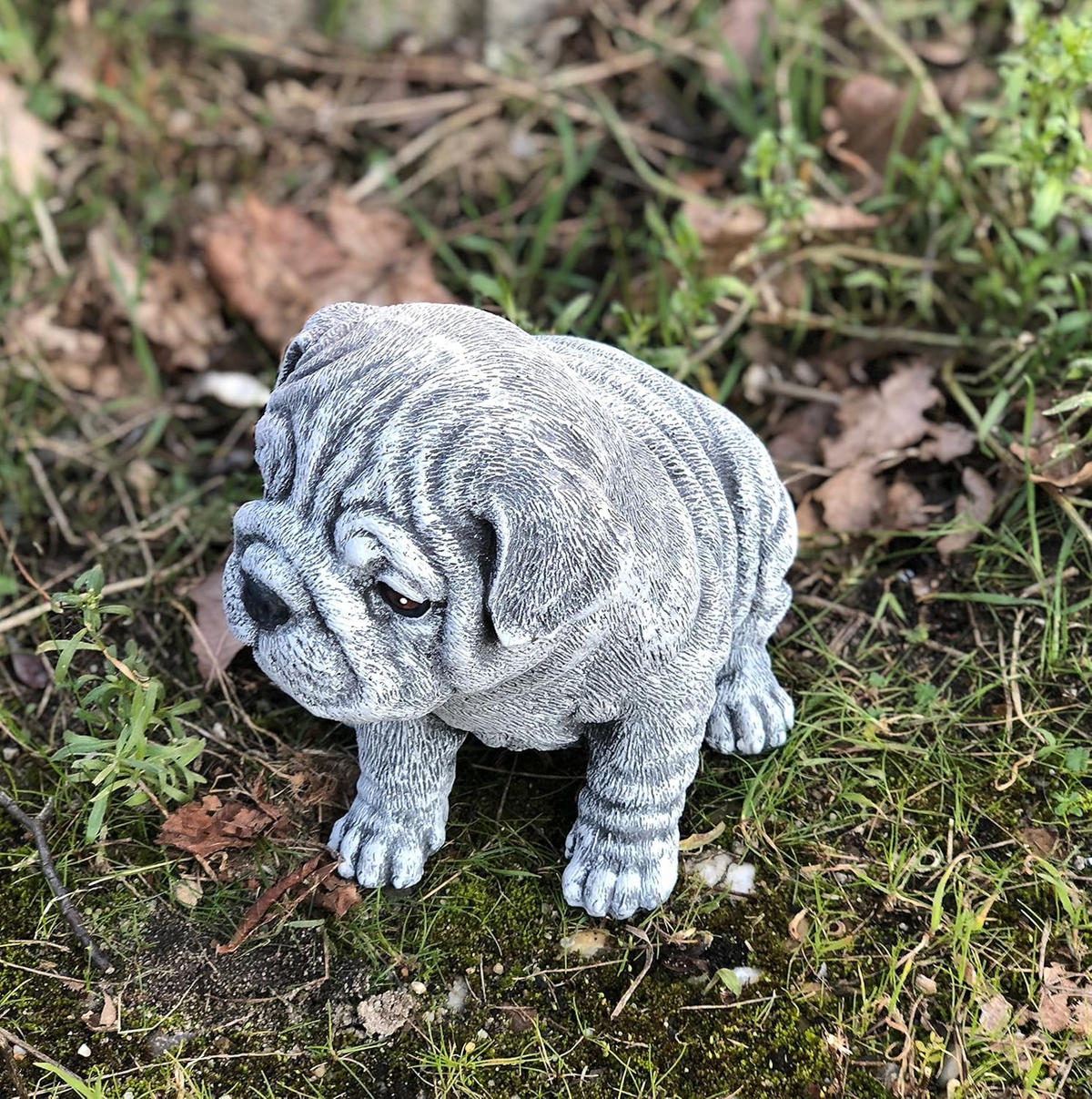 STEINFIGUR Bulldogge Welpe massiver Steinguss frostfest - Grau, Stein (14/16/16cm) - stoneandstyle