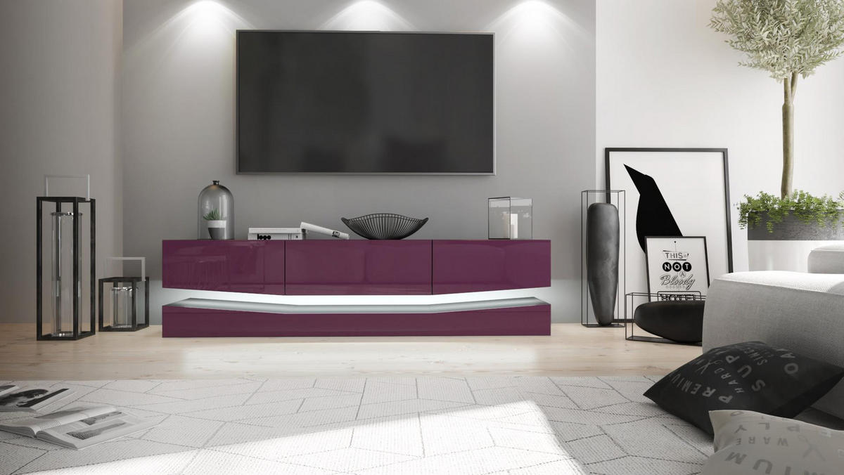 LOWBOARD City Fronten in Brombeer Hochglanz - Brombeere, Holzwerkstoff (178/48/39cm) - Vladon